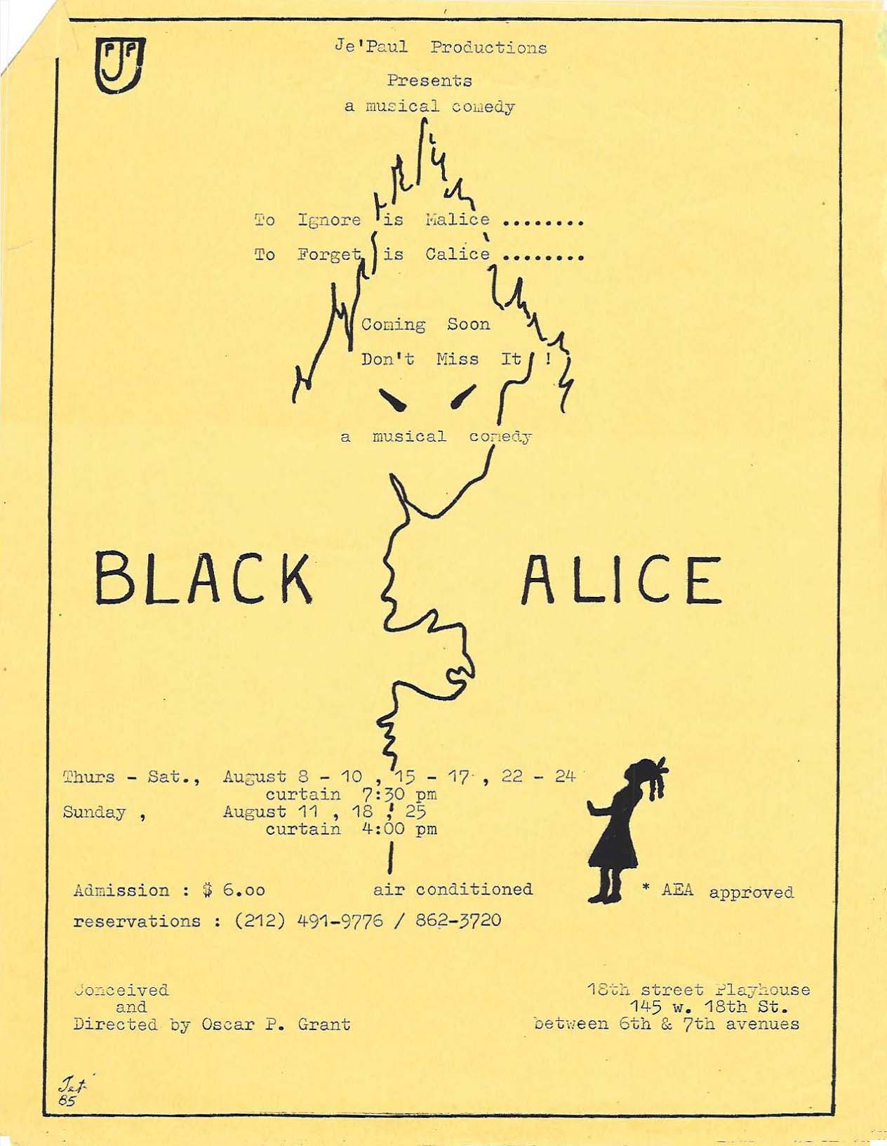 Black Alice Original Flyer New York Cast